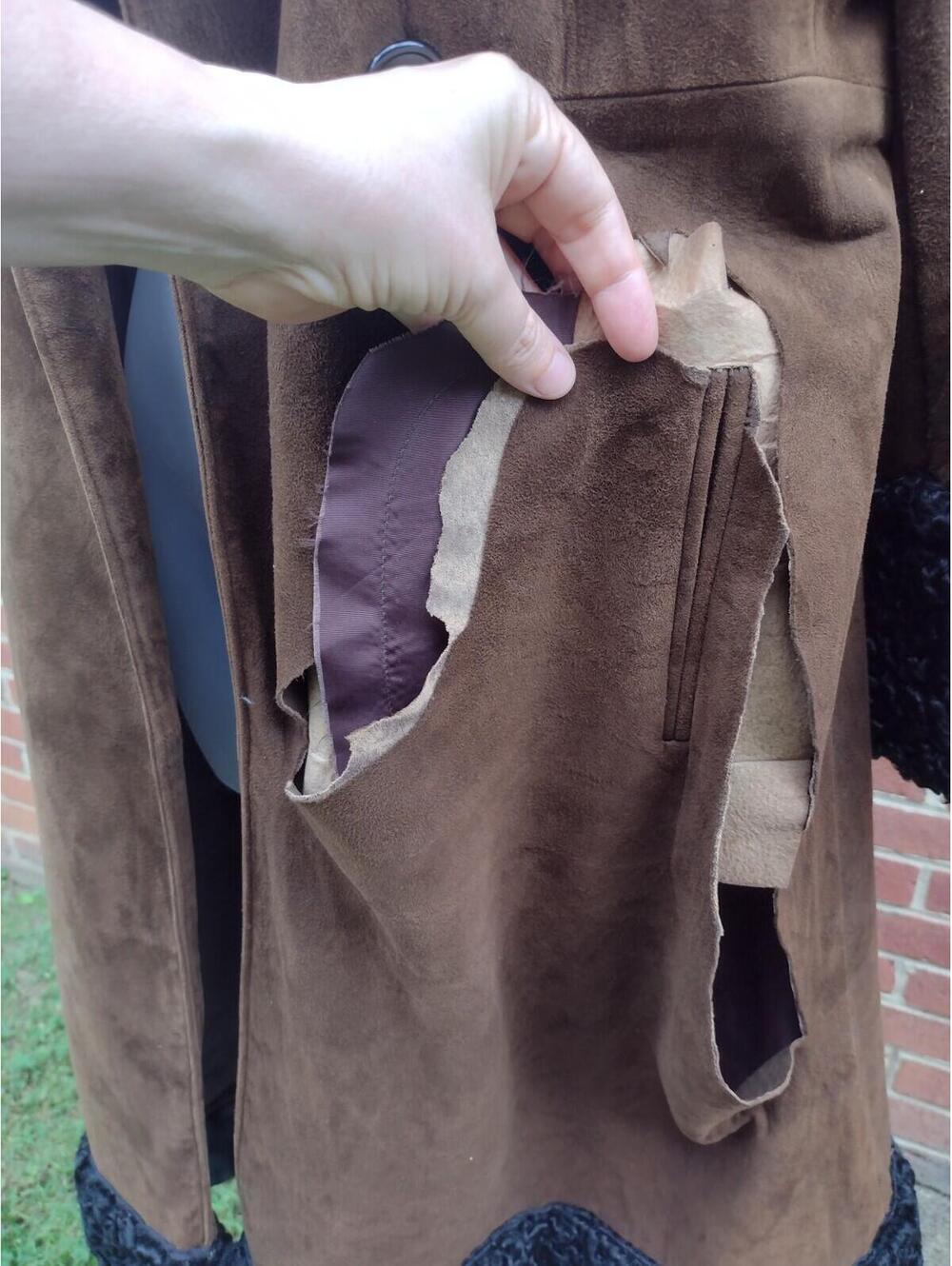 VTG 60s Anne Klein Mallory Penny Lane Suede Coat Curly Lamb Trim Boho Sz 10 - Picture 10 of 15